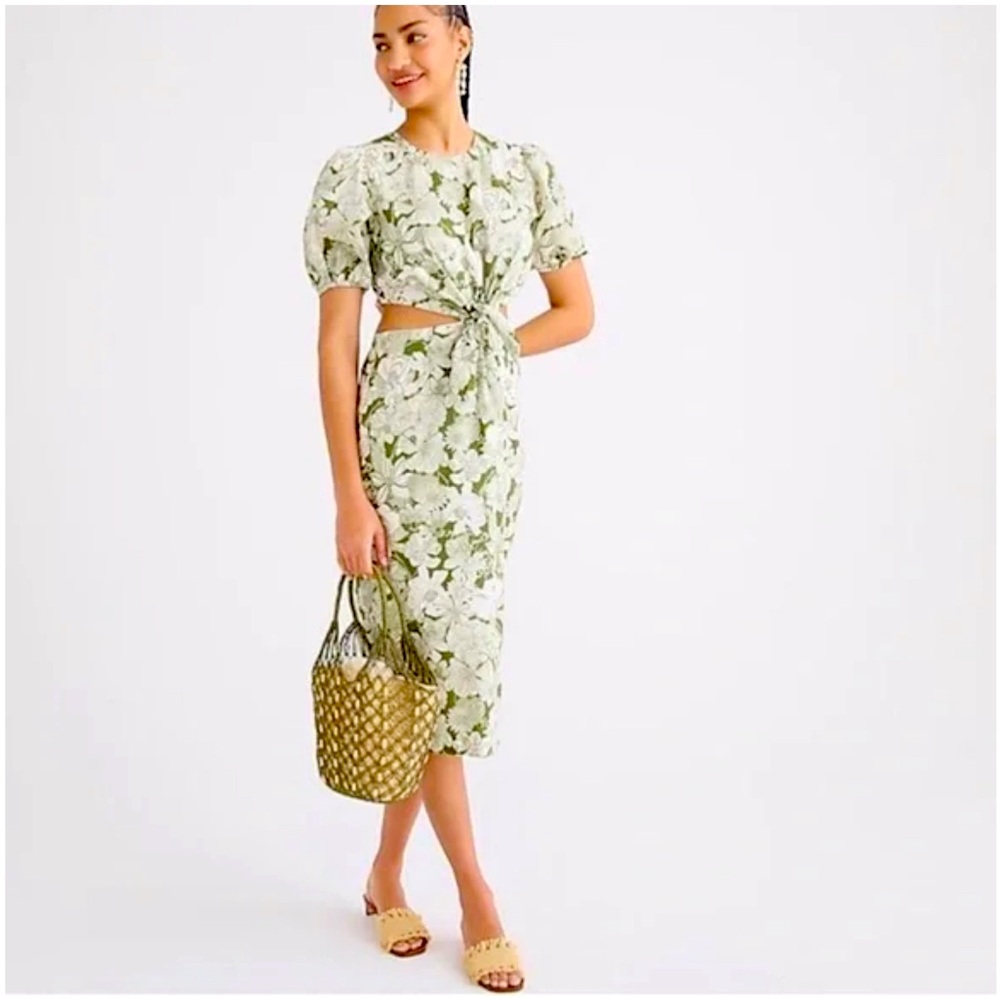 NWT J. Crew Liberty London cutout dress Green White